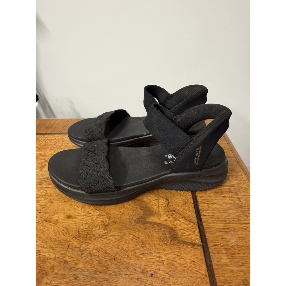 Skechers Women's 7 Black Slip-ins Washable Knit Ultra Flex Sandals Water Shoes